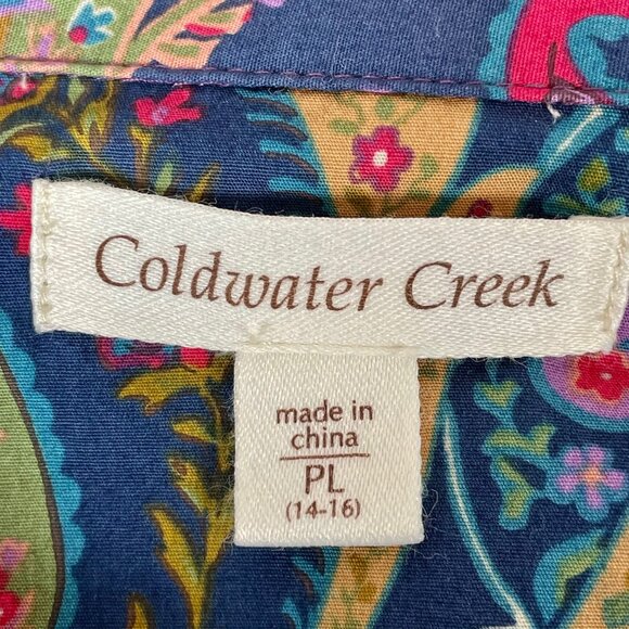 Coldwater Creek Full Button Top Sz PL 14-16 Western Floral Paisley Boho Gypsy - Picture 6 of 6